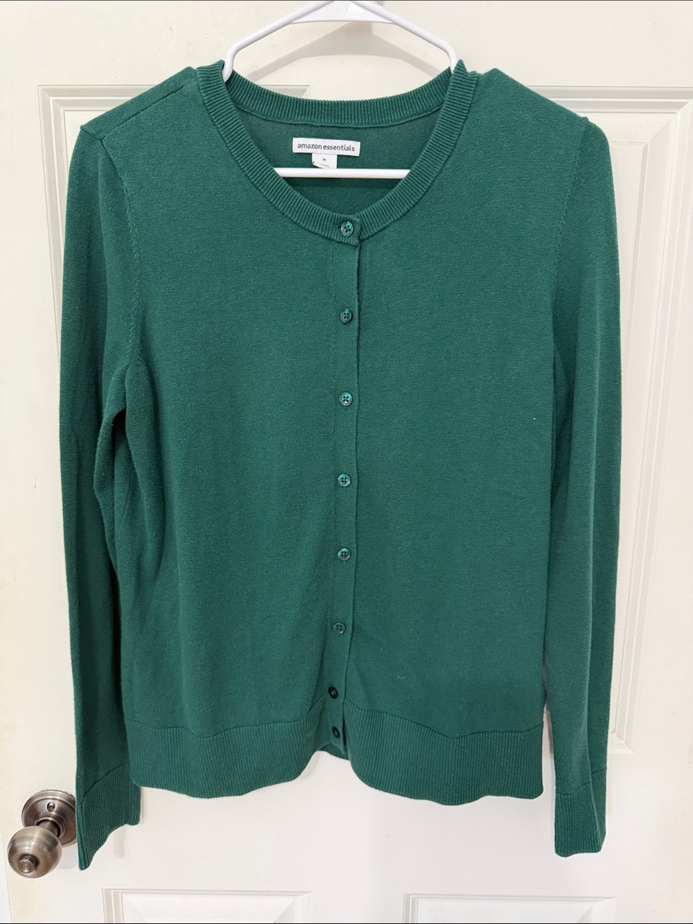 Amazon Essentials Women's Emerald Green Button-Up Crewneck Cardigan size large